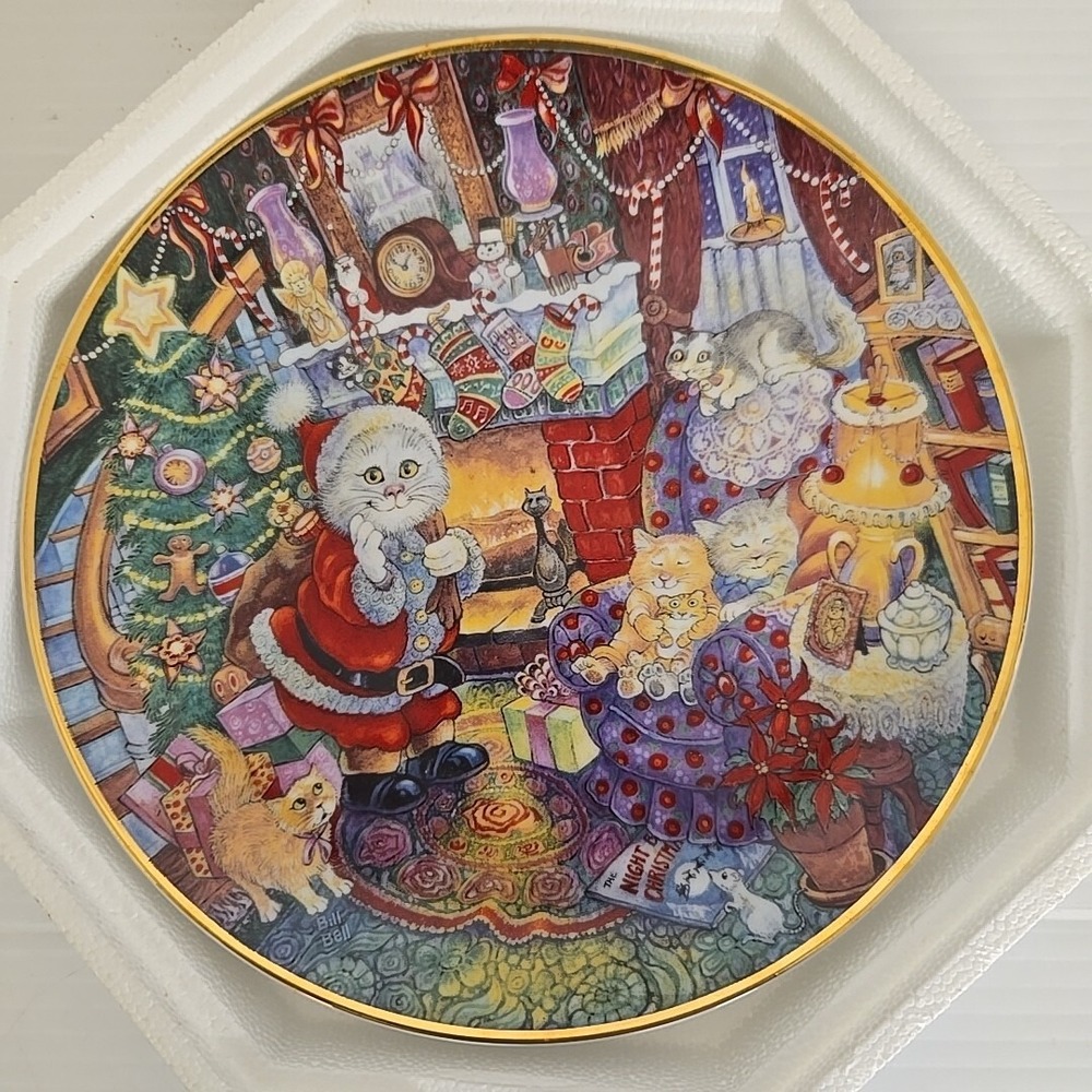 1993 SANTA CLAUS cats Christmas BILL BELL FRANKLIN MINT Fine PORCELAIN Plate